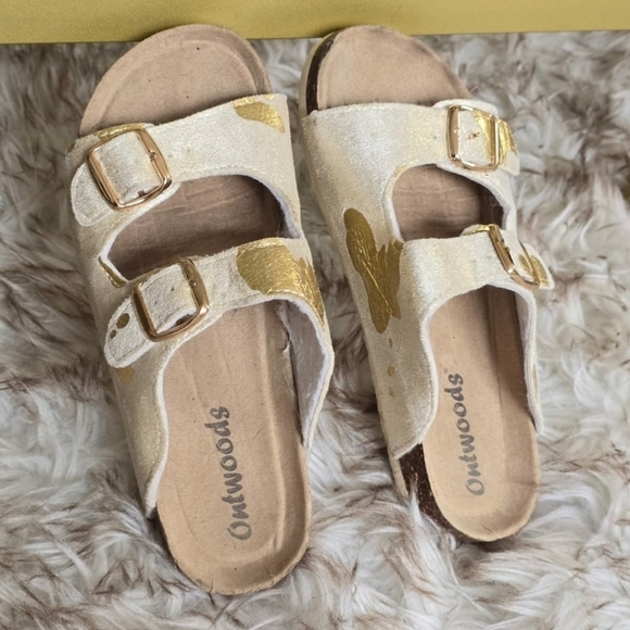 Outwoods Women's Double Strap Gold Sandals Size 8 🌴 - Picture 1 of 8